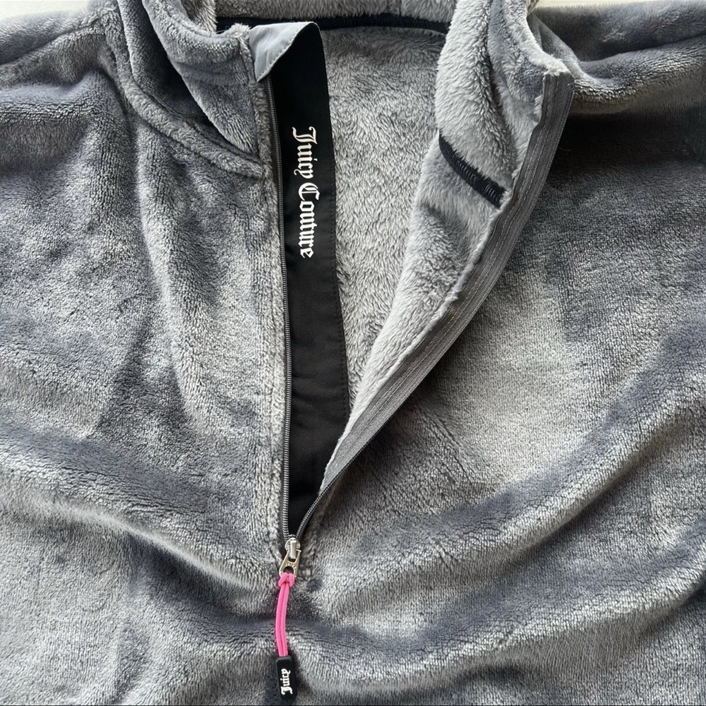 Juicy Couture Fleece Hoodie M  Gray/pink Y2K Track Jacket 3/4 Zip Pockets - Picture 3 of 7